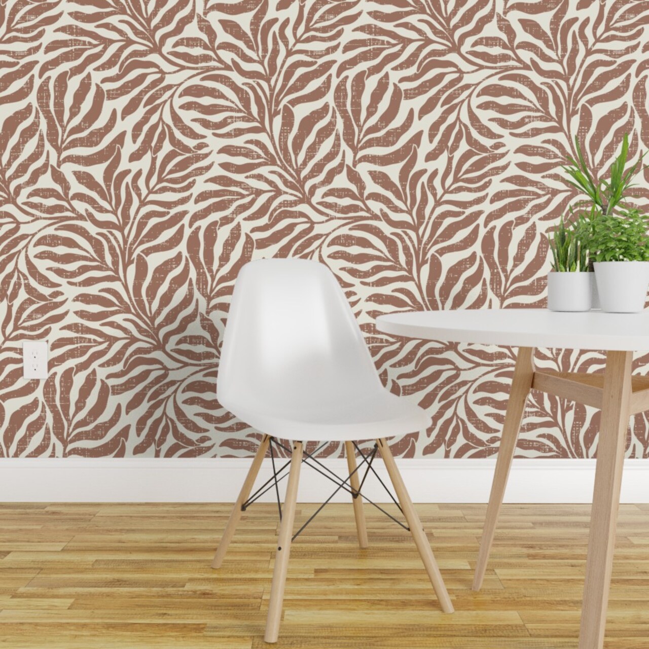 Peel & Stick Wallpaper 2FT Wide Autumnal Foliage Leaves Botanical Earth Tone Neutral Faux Texture Distressing Warm Tones Boho Coastal Custom Removable Wallpaper by Spoonflower